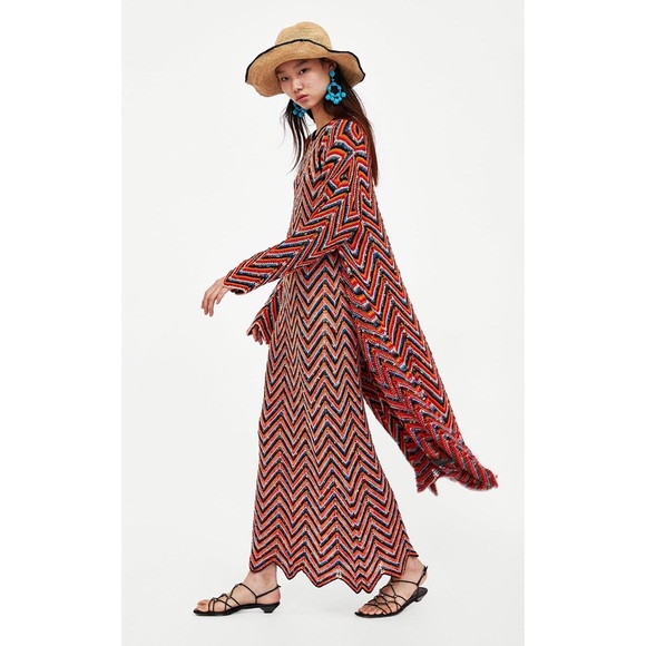 NEW Zara crochet knit chevron pattern long cardigan - Picture 2 of 11